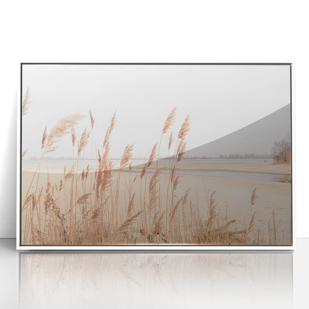 Art deco poster featuring a summer scene with vibrant green and yellow tones on white framed acrylic.