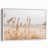 Vintage poster art of a colorful summer scene on a large framed canvas, ideal for living room decor.