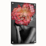 Abstract figurative acrylic artwork displayed from the side, featuring vibrant colors and intricate details, secured with pins for an artistic presentation.