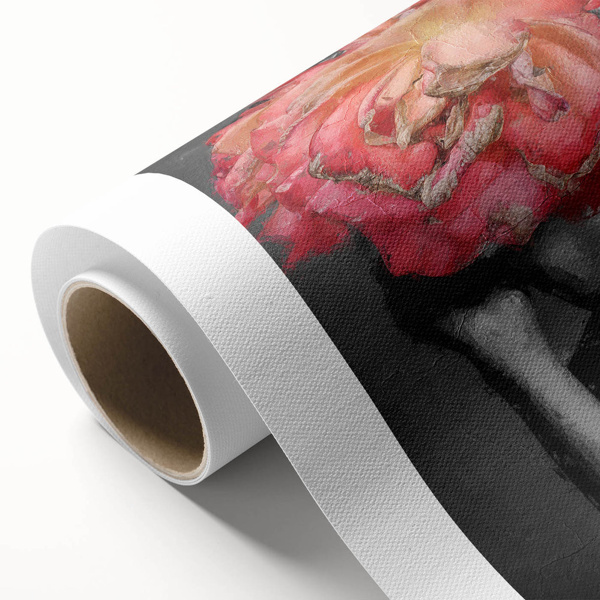Abstract figurative art on rolled canvas showcasing vibrant colors and dynamic shapes, ideal for modern home decor, packaged securely in a cardboard tube.