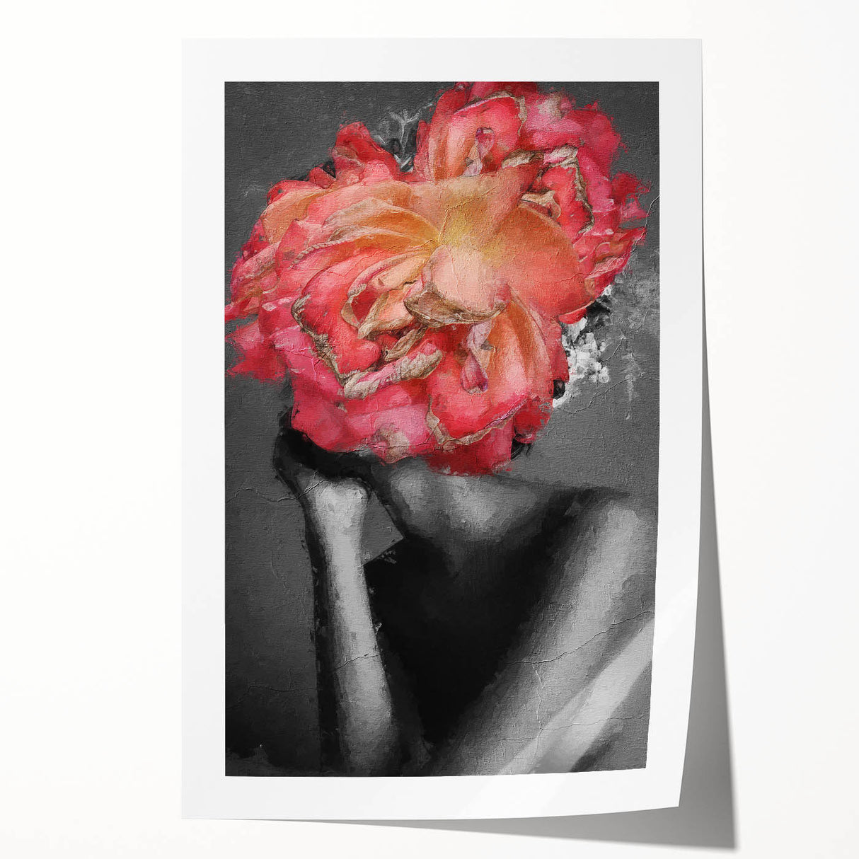 Abstract figurative art print showcasing vibrant colors and dynamic shapes, rolled for shipping in a protective tube, perfect for modern home decor.