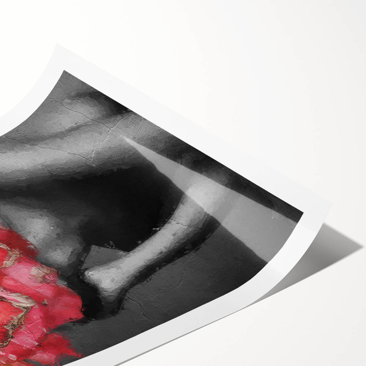 Abstract figurative rolled print showcasing vibrant colors and dynamic shapes, perfect for modern home decor, safely packaged in a protective tube.