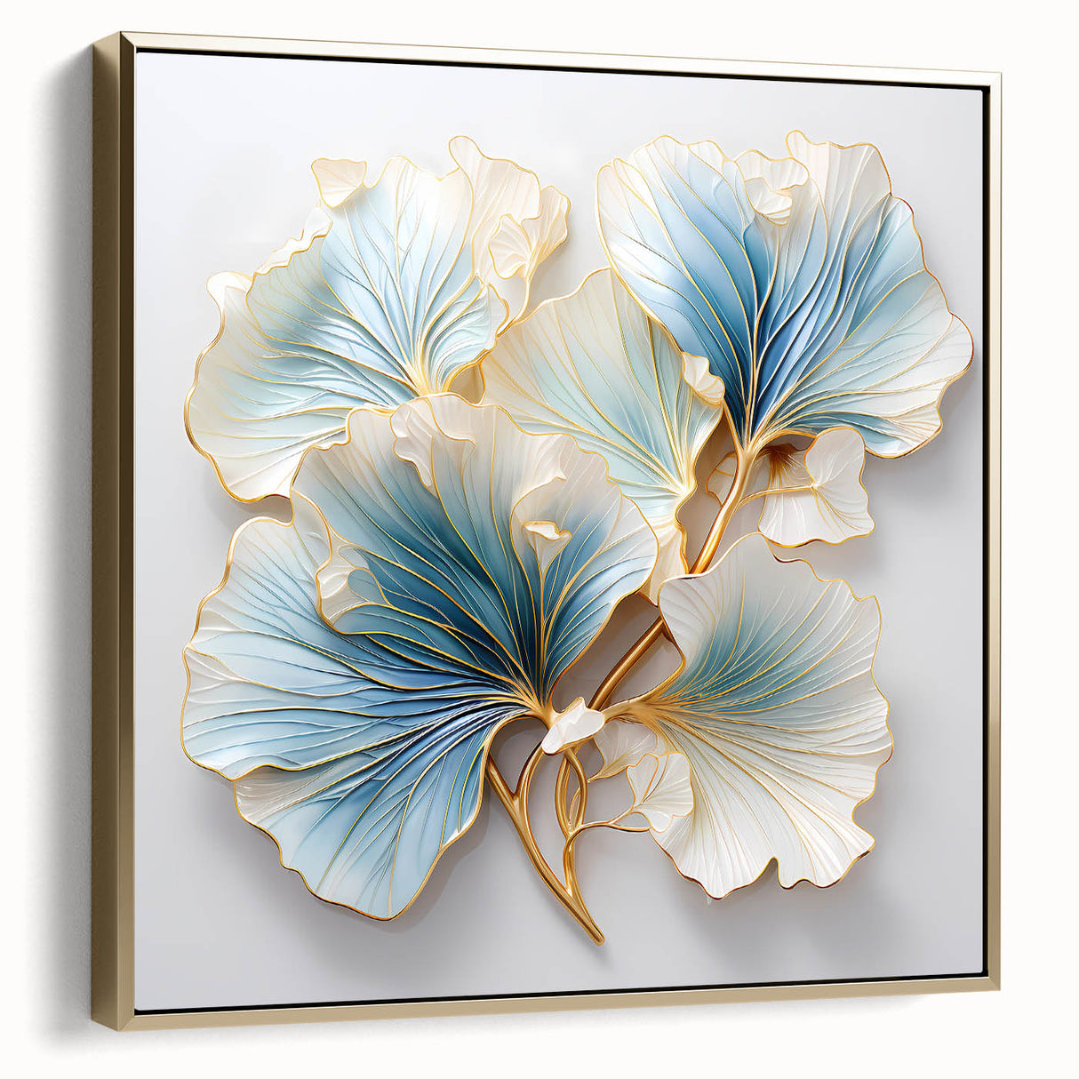 Framed abstract floral wall art in silver and gold tones, showcasing intricate designs on a textured canvas, perfect for modern home decor and elegant interiors.