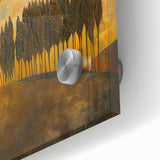 Close-up of vibrant abstract landscapes wall art design printed on acrylic glass, showcasing rich colors and intricate details, ideal for modern home decor.