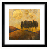 Abstract landscape wall art featuring vibrant colors and unique shapes, presented in a sleek black frame with a mat, ideal for modern decor. Perfect for enhancing living spaces with artistic flair.