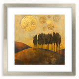 Abstract landscape wall art featuring a silver frame and mat, showcasing vibrant colors and intricate details, perfect for modern home decor.