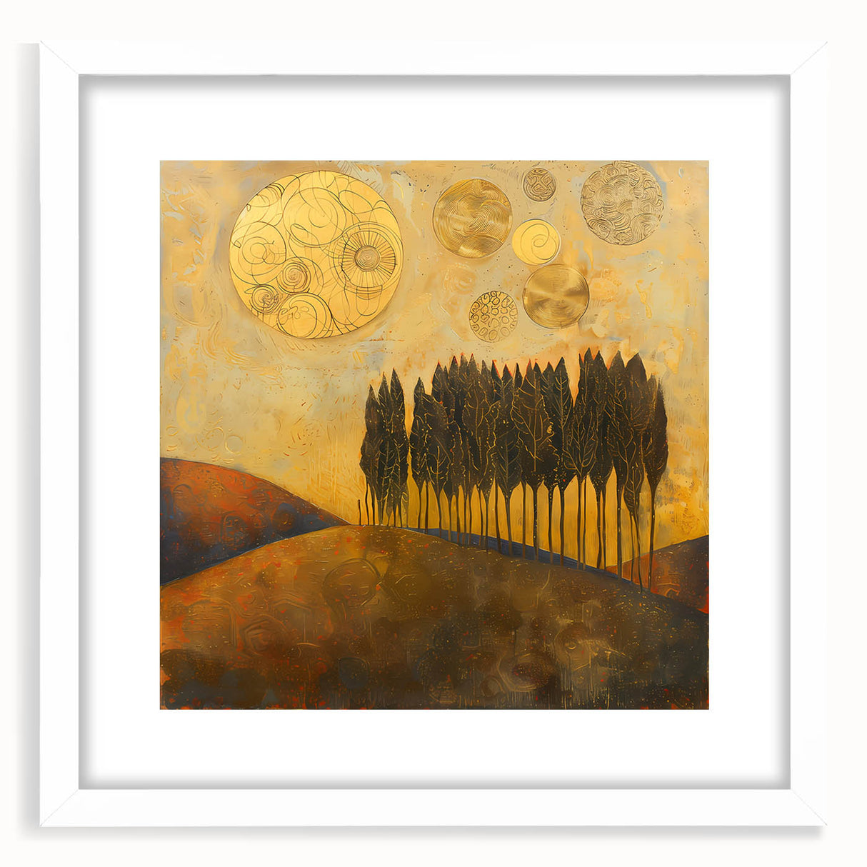 Abstract landscape wall art featuring soft hues of blue and beige, framed with a white mat for a modern aesthetic, ideal for home decor enhancement.
