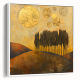 Framed abstract landscape wall art in a minimalist white frame, showcasing soft earth tones and fluid shapes, perfect for modern home decor.