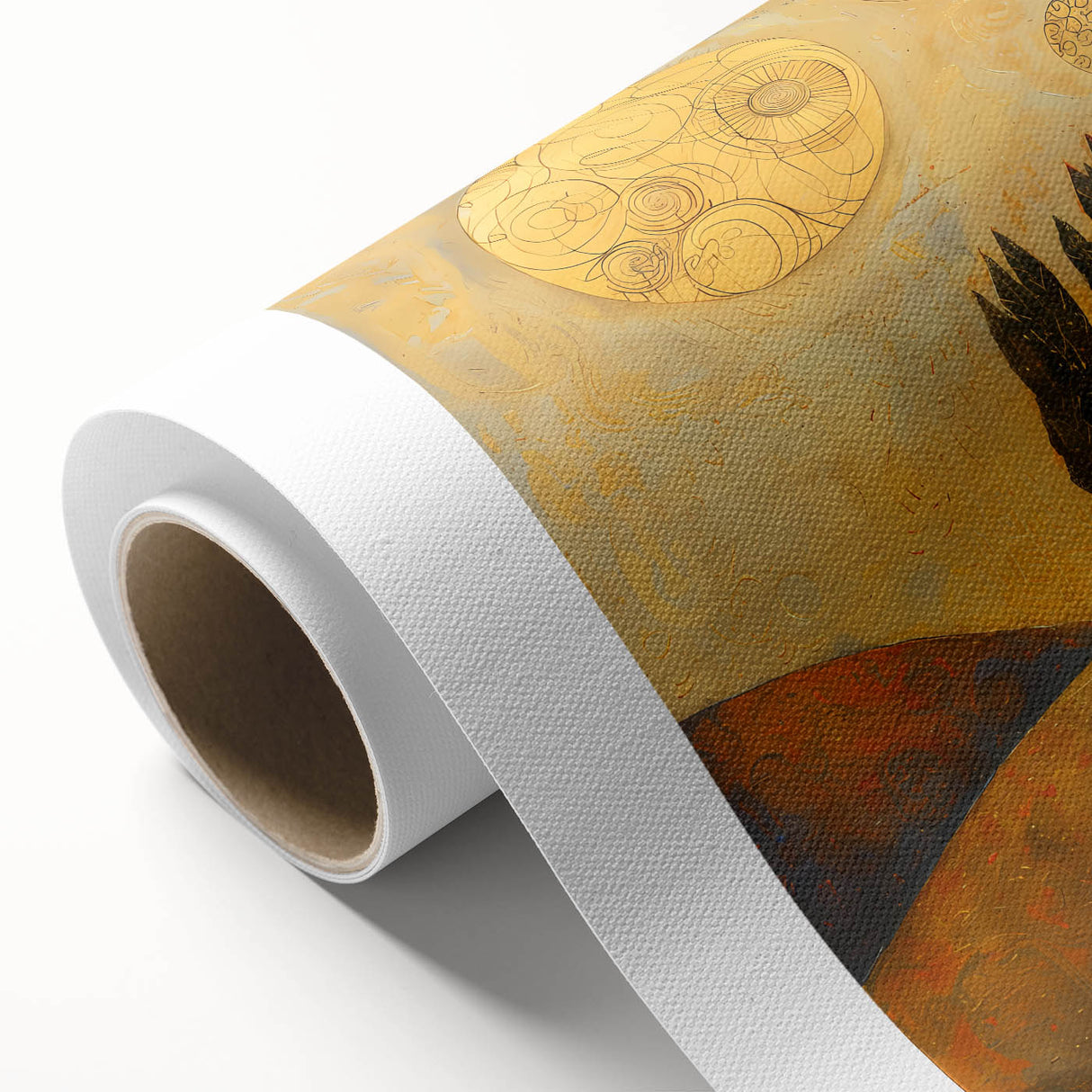 Abstract landscape wall art on rolled canvas, showcasing vibrant hues of blue and orange, perfect for modern home decor. The piece features dynamic brushstrokes and a textured finish, adding depth and visual interest to any space. Ideal for art enthusiasts seeking to enhance their interior aesthetic.