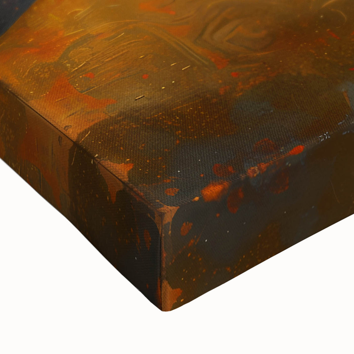 Close-up of an abstract landscape wall art piece on stretched canvas, showcasing vibrant colors and fluid shapes, ideal for modern home decor or artistic spaces.