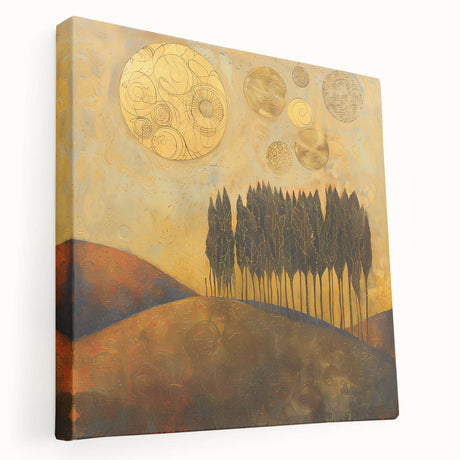 Abstract landscape wall art design on stretched canvas, showcasing vibrant colors and fluid shapes, perfect for modern home decor. Side view highlights the canvas depth and texture, ideal for enhancing living spaces with artistic flair.