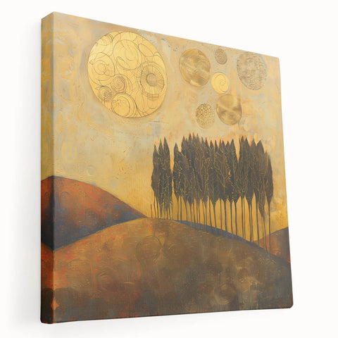 Abstract landscape wall art design on stretched canvas, showcasing vibrant colors and fluid shapes, perfect for modern home decor. Side view highlights the canvas depth and texture, ideal for enhancing living spaces with artistic flair.
