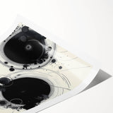 Geometric Abstract Wall Decor – Black Ink Planetary Motion Art