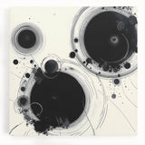 Geometric Abstract Wall Decor – Black Ink Planetary Motion Art