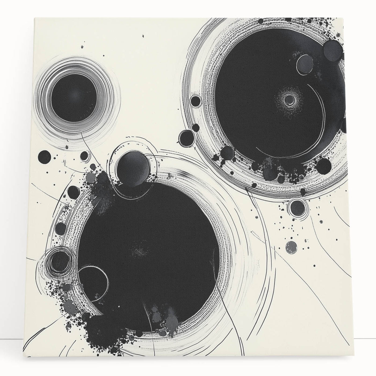 Geometric Abstract Wall Decor – Black Ink Planetary Motion Art