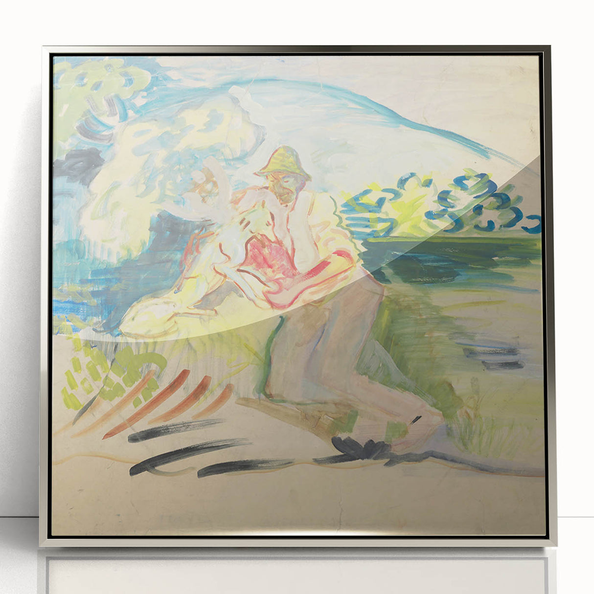 Man with a Dog - Light and Vibrant Expressionist Artwork by Weisz-Kubínčan