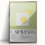 Art deco poster of food and drinks in gold acrylic frame, suitable for modern kitchen decor.