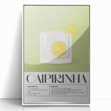 Mid-century modernist art poster of assorted fruits in vibrant colors on a white acrylic frame, ideal for nursery wall art.