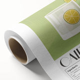 Art deco poster featuring a stylized cocktail glass, in vibrant pink and teal.