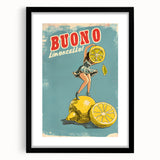 Extra large abstract art print featuring colorful, textured fruits on a black framed canvas, ideal for living room decor.