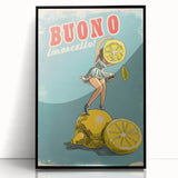 Large abstract wall art featuring a variety of fruits in vibrant colors, framed in black acrylic.