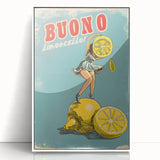 Art deco poster featuring a selection of vibrant fruits on a white acrylic framed print, suitable for modern kitchen decor.