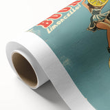 Art deco poster featuring an assortment of fruits in bold colors on rolled canvas, ideal for nursery wall art.