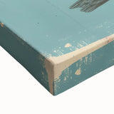 Large art of a black and white landscape painting on stretched canvas, depicting a serene fruit orchard.