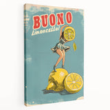 Large art featuring an array of colorful fruits on a stretched canvas, suitable for kitchen wall decor.