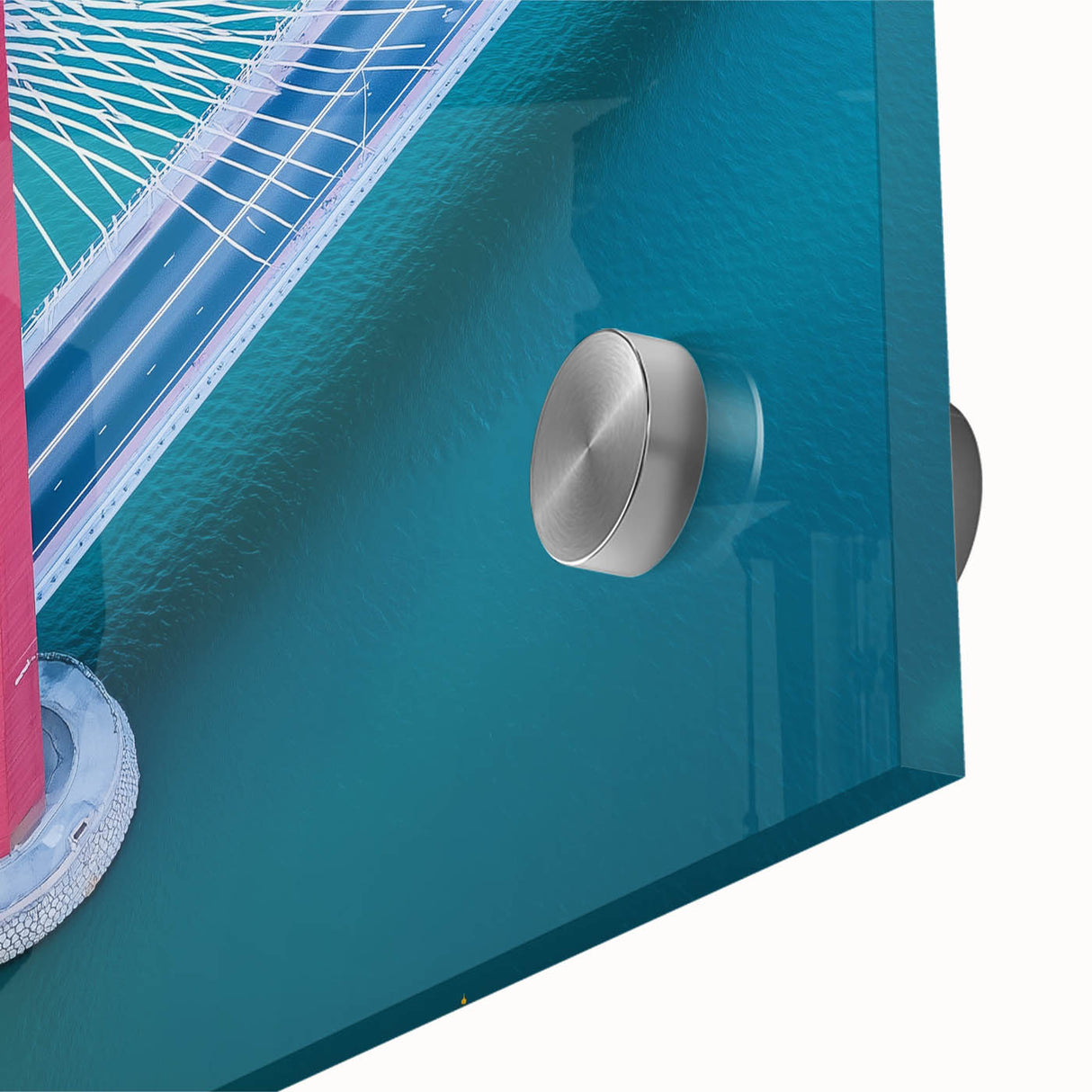 Close-up of an acrylic landscape bridge design showcasing vibrant colors and intricate details, ideal for modern home decor or art exhibitions, emphasizing craftsmanship and aesthetic appeal.