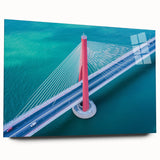 Landscape bridge design in acrylic glass, showcasing a side view without pins, featuring a sleek modern aesthetic and vibrant colors, ideal for decorative purposes.