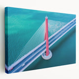 Landscape canvas print showcasing a serene bridge scene with lush greenery, vibrant colors, and detailed textures, perfect for home decor or art enthusiasts.