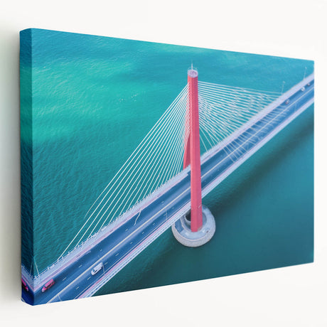 Landscape canvas print showcasing a serene bridge scene with lush greenery, vibrant colors, and detailed textures, perfect for home decor or art enthusiasts.