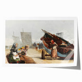 Realism Art Prints - Beach Scene, Cullercoats by Winslow Homer Coastal Art