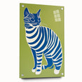 Playroom Wall Art – Bold Blue Striped Cat Illustration for Kids