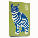 Playroom Wall Art – Bold Blue Striped Cat Illustration for Kids