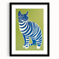 Playroom Wall Art – Bold Blue Striped Cat Illustration for Kids