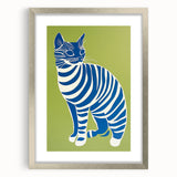 Playroom Wall Art – Bold Blue Striped Cat Illustration for Kids