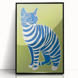 Playroom Wall Art – Bold Blue Striped Cat Illustration for Kids