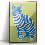 Playroom Wall Art – Bold Blue Striped Cat Illustration for Kids