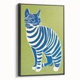 Playroom Wall Art – Bold Blue Striped Cat Illustration for Kids