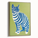 Playroom Wall Art – Bold Blue Striped Cat Illustration for Kids