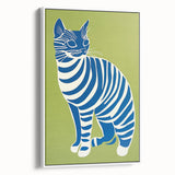 Playroom Wall Art – Bold Blue Striped Cat Illustration for Kids