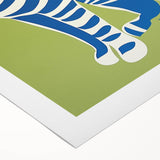 Playroom Wall Art – Bold Blue Striped Cat Illustration for Kids