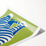 Playroom Wall Art – Bold Blue Striped Cat Illustration for Kids