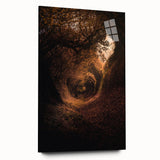 Large abstract wall art depicting vibrant fall colors on acrylic glass, ideal for bedroom or dining room decor.