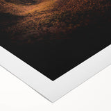 Art deco poster featuring a stylized autumnal scene in warm orange and brown tones, printed on rolled canvas.