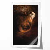 Extra large rolled print of fall-themed floral art in warm orange and red tones, suitable for dining room or bathroom walls.