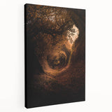 Side view of a large canvas depicting a fall-themed landscape in warm orange and red tones, suitable for kitchen wall art.