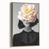 Framed abstract figurative canvas art in gold, showcasing a modern design with elegant lines and textures, perfect for enhancing contemporary interiors.